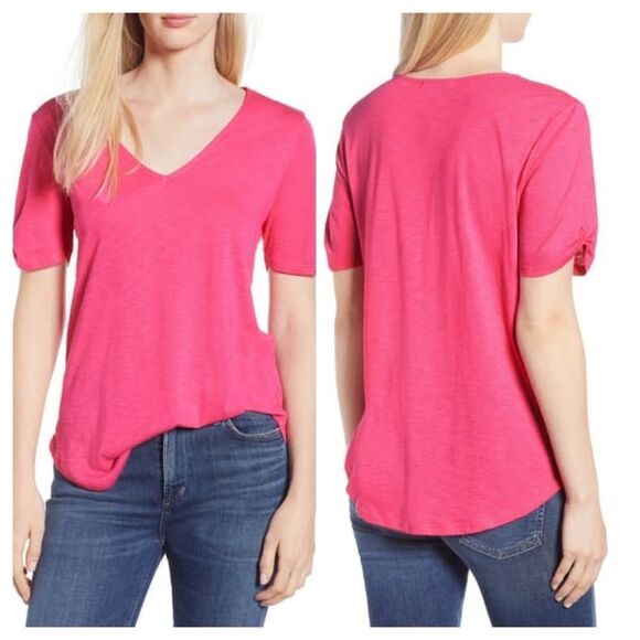 Gibson x Hi Sugarplum! Anna Maria Twist Sleeve Top - Picture 1 of 8